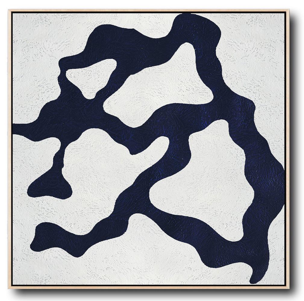 Buy Large Canvas Art Online - Hand Painted Navy Minimalist Painting On Canvas - Art Posters For Sale Large